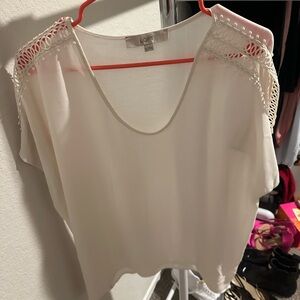 LOFT Women's Cream Top with Crochet Detail